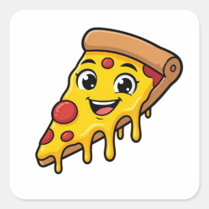 Adesivo Quadrado Fatia de Pizza Feliz e Divertida com Queijo Elásti