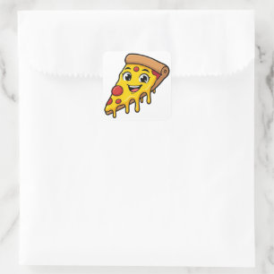 Adesivo Quadrado Fatia de Pizza Feliz e Divertida com Queijo Elásti