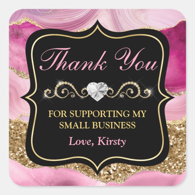 Adesivo Quadrado Fatias de Geodo de Agate Rosa e Pequenas Empresas  (Frente)