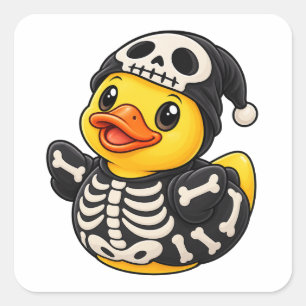 Adesivo Quadrado Fato de Pato de Borracha Esqueleto de Halloween