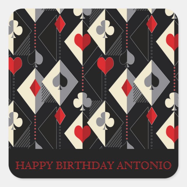 Adesivo Quadrado Fatos de jogar cartas no pôquer. (Frente)