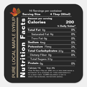Adesivo Quadrado Fatos de Nutrição do Xarope de Preto Quadrado co