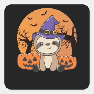 Adesivo Quadrado Fault Witch Pumpkin Sloths Happy Halloween