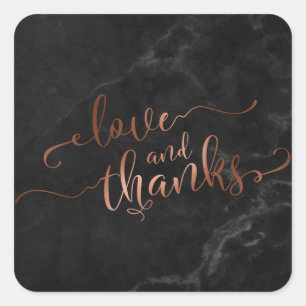 Adesivo Quadrado Faux Copper Love and Obrigados Script com Black Ma