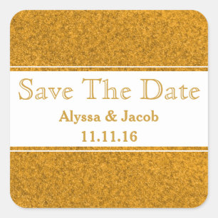 Adesivo Quadrado Faux Dourada Glitter Weding Date (Salvar data)