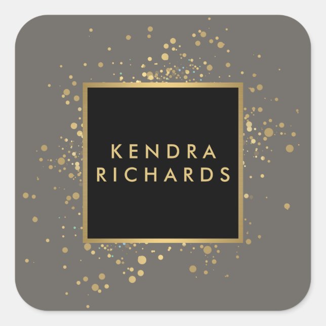 Adesivo Quadrado Faux Dourado Confetti espalhado em Cinzas modernas (Frente)