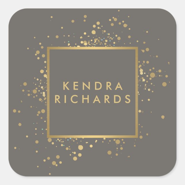Adesivo Quadrado Faux Dourado Confetti espalhado na Cinza Moderna I (Frente)