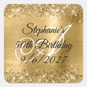 Adesivo Quadrado Faux Dourado Glitter and Foil 50th Birthday