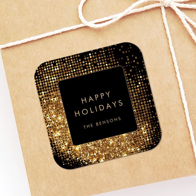 Adesivo Quadrado Faux Dourado Glitter e Black Happy Holiders (Criador carregado)