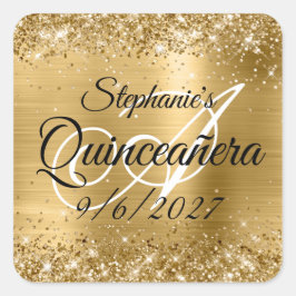 Adesivo Quadrado Faux Dourado Glitter e Foil Quinceañera