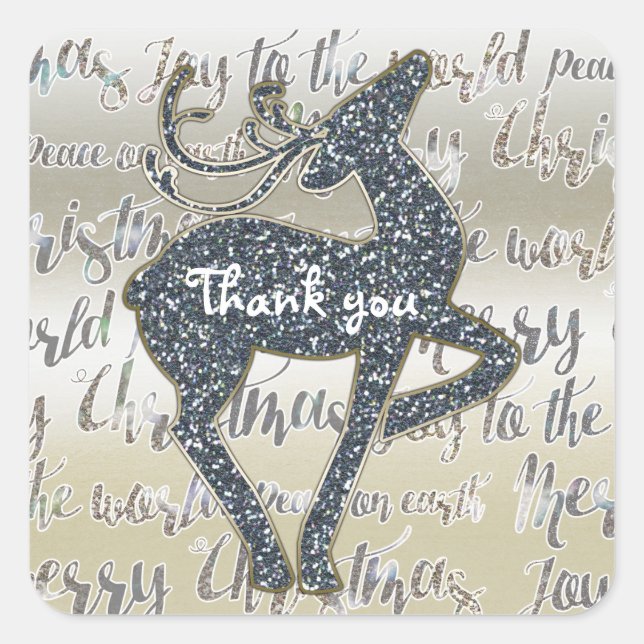Adesivo Quadrado Faux Glitter Reindeer Foliday Favor (Frente)