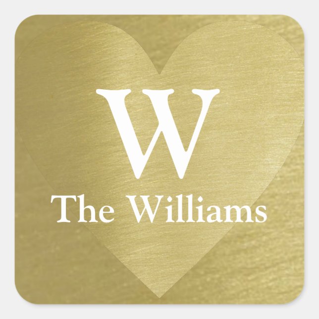 Adesivo Quadrado faux gold love coração com casal inicial & name (Frente)
