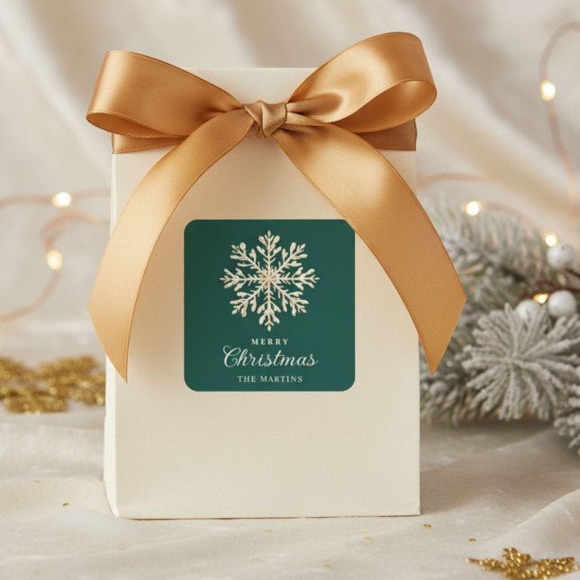 Adesivo Quadrado Faux Gold Snowflake Emerald Custom Holiday (Criador carregado)
