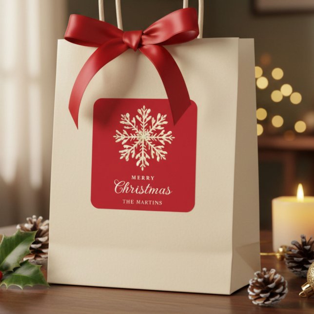 Adesivo Quadrado Faux Gold Snowflake Red Custom Holiday (Criador carregado)