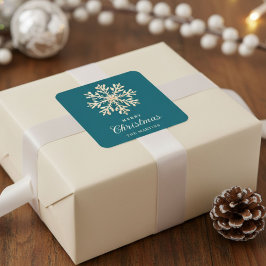 Adesivo Quadrado Faux Gold Snowflake Teal Custom Holiday