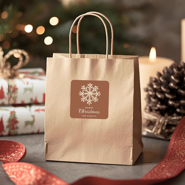 Adesivo Quadrado Faux Gold Snowflake Terracotta Custom Holiday (Criador carregado)