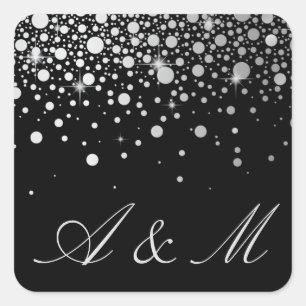 Adesivo Quadrado Faux Silver Foil Confetti Pontos Pretos Monograma