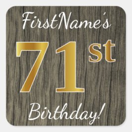 Adesivo Quadrado Faux Wood, Faux Dourado 71ruas Birthday + Nome Per