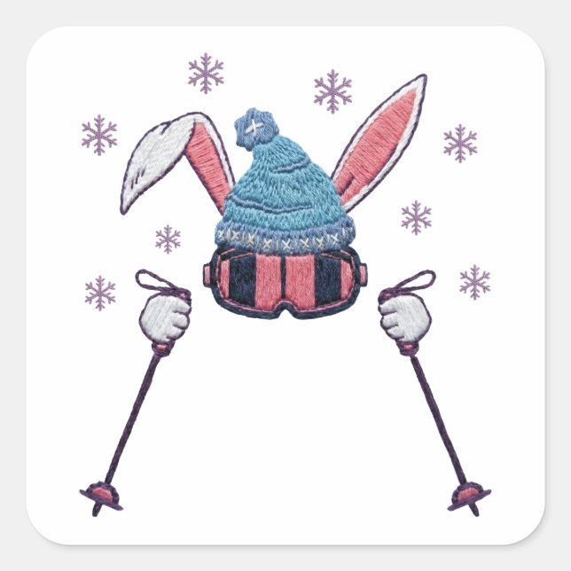 Adesivo Quadrado Faux yarn skiing rabbit winter humor (Frente)