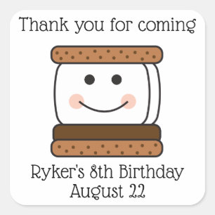 Adesivo Quadrado Favor da Festa de aniversário de acampamento Smore