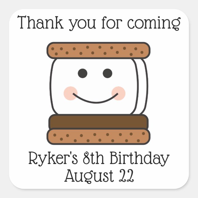 Adesivo Quadrado Favor da Festa de aniversário de acampamento Smore (Frente)