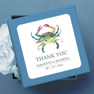 Adesivo Quadrado Favor de Agradecimento Caranguejo Azul Casamento n
