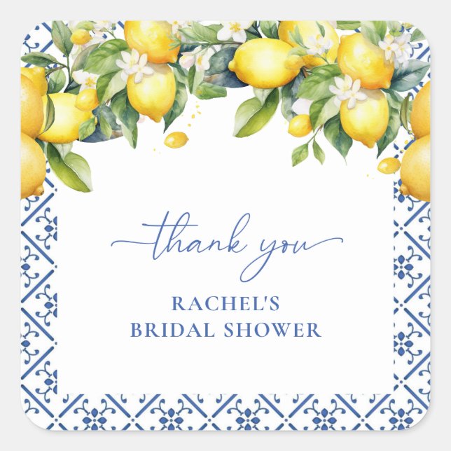 Adesivo Quadrado Favor de Agradecimento de Aquarela Mediterrâneo It (Frente)