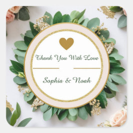Adesivo Quadrado 🌿 Favor de Agradecimento de Casamento com Verdura