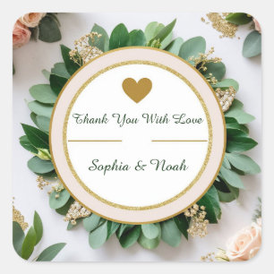 Adesivo Quadrado 🌿 Favor de Agradecimento de Casamento com Verdura