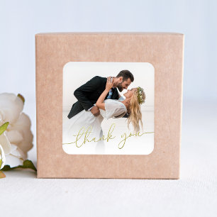 Adesivo Quadrado Favor de agradecimento de casamento em dourado com