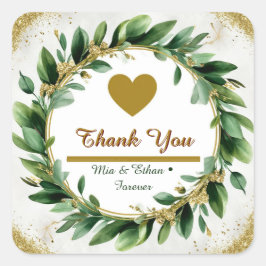 Adesivo Quadrado 🌿 Favor de Agradecimento de Casamento Verde Botân