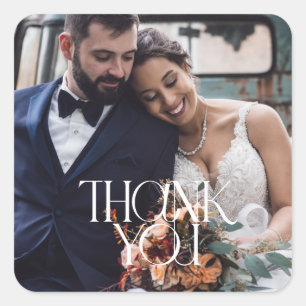 Adesivo Quadrado Favor de Agradecimento de Foto de Casamento Elegan