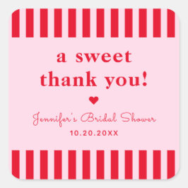 Adesivo Quadrado Favor de Agradecimento de Noiva Retro Vermelho e R