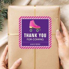 Adesivo Quadrado Favor de aniversário de patinação sobre rodas rosa