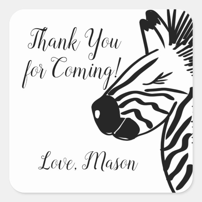 Adesivo Quadrado Favor de Aniversário do Partido Safari Zebra (Frente)