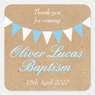 Adesivo Quadrado Favor de Batismo Azul Baby Bunting