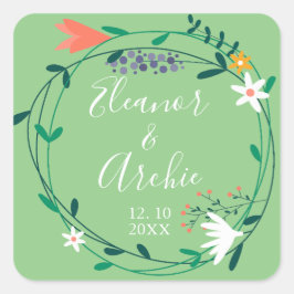 Adesivo Quadrado Favor de casamento com grinalda floral country