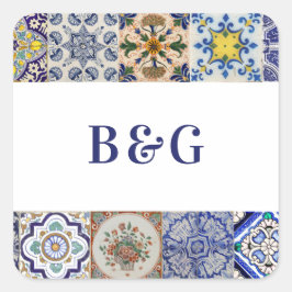 Adesivo Quadrado Favor de Casamento de Azulejos Portugueses do Medi