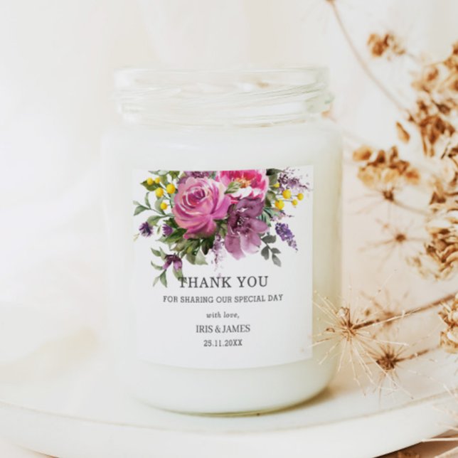 Adesivo Quadrado Favor de Casamento de Boho Amarelo-Roxo-Magenta (Criador carregado)