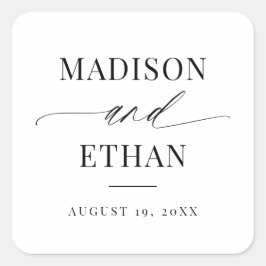 Adesivo Quadrado Favor de Casamento de Caligrafia de Script Elegant