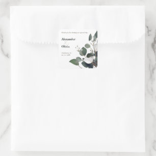 Adesivo Quadrado Favor de Casamento de Eucalyptus Moderno