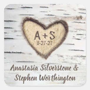 Adesivo Quadrado Favor de Casamento do País Russo do Latido de Árvo