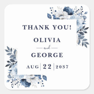 Adesivo Quadrado Favor de casamento floral country azul marinho ele