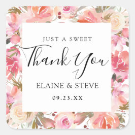 Adesivo Quadrado Favor de Casamento Floral Rosa-Rosa-Salmão Elegant