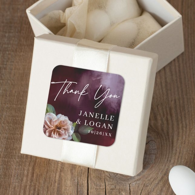 Adesivo Quadrado Favor de Casamento Floral Russo Escuro + Moody (Criador carregado)