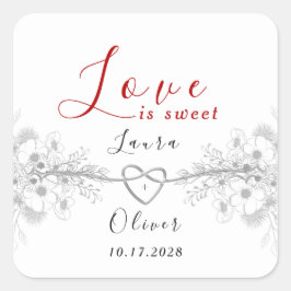 Adesivo Quadrado Favor de casamento Love is Sweet