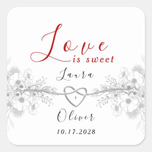 Adesivo Quadrado Favor de casamento Love is Sweet