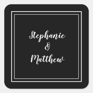 Adesivo Quadrado Favor de Casamento Minimalista Moderno Preto & Bra