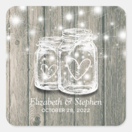 Adesivo Quadrado Favor De Casamento Obrigado Lâmpada De Mason Jar D