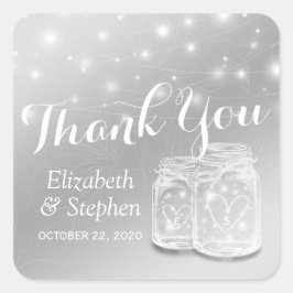 Adesivo Quadrado Favor De Casamento Obrigado Mason Jars & String Li